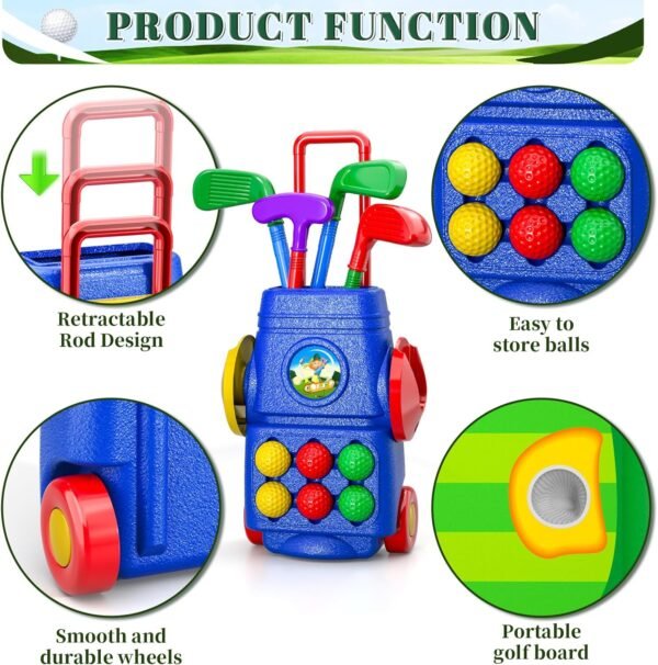 Doloowee Kids Golf Clubs, 2 in 1 Toddler Golf Set with Golf Board, Putting Mat, 6 Balls, Indoor Outdoor Sport Toys Birthday Gifts for Boys Girls 3 4 5 6 Years Old - Image 6
