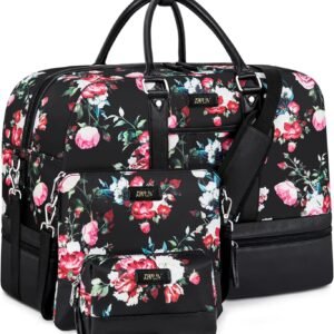 Weekender Bags for Women, Large Overnight Bag Canvas Travel Duffel Bag Carry On Tote with Shoe Compartment 21" 3Pcs Set