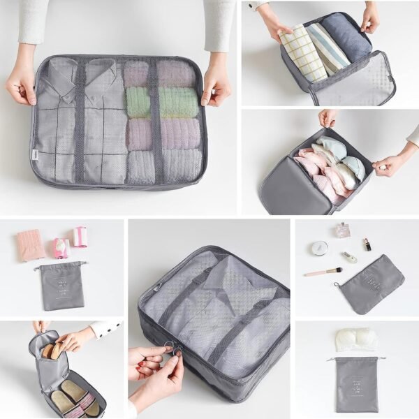 8 Set Packing Cubes for Suitcases Travel Luggage Packing Organizers,Travel Essentials Luggage Organizer for Travel Accessories Shoe Bag Tioletry Bag Laundry Bag（Grey） - Image 5