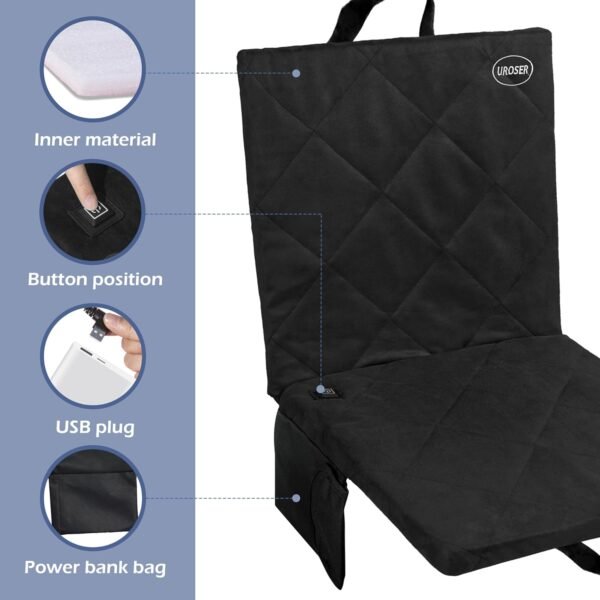 Portable Heated Stadium Seat, Thin Heated Seat Cushion【No Power Bank】 USB Powered, Stadium Seats for Bleachers, 3 Level Heated Chair Pad,Foldable Heated Seat for Indoor, Outdoor, Sports - Image 5