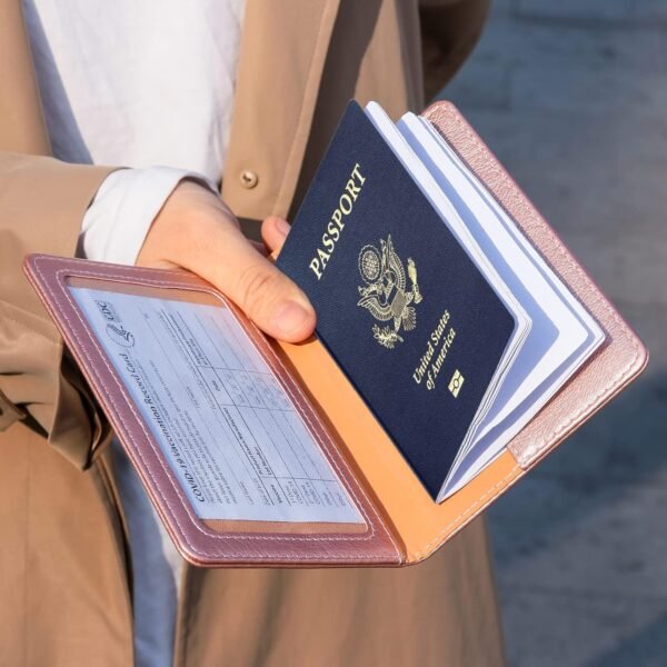 TIGARI Passport Holder Wallet, and Vaccine Card Combo, Slim Travel Accessories Bag for Women Men, Leather Cover Protector with Waterproof Slot - Image 3