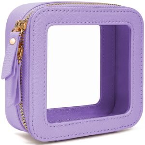 Clear Makeup Bags Case,TSA Approved Toiletry Bag with Zipper,Mini Clear Makeup Pouch Purse Small Organizer Fit Carry-on Travel Car Accessories Essentials Storage for Women (Mini Lavender)