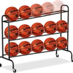 Basketball Rack Ball Stand Holder - EXTCCT Tilt Ball Training Equipment Shooting Rolling Storage Cart with Wheels Sports Outdoor Volleyball Soccer Football Garage Organizer Basketball Accessories