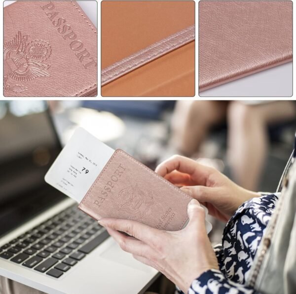 TIGARI Passport Holder Wallet, and Vaccine Card Combo, Slim Travel Accessories Bag for Women Men, Leather Cover Protector with Waterproof Slot - Image 4