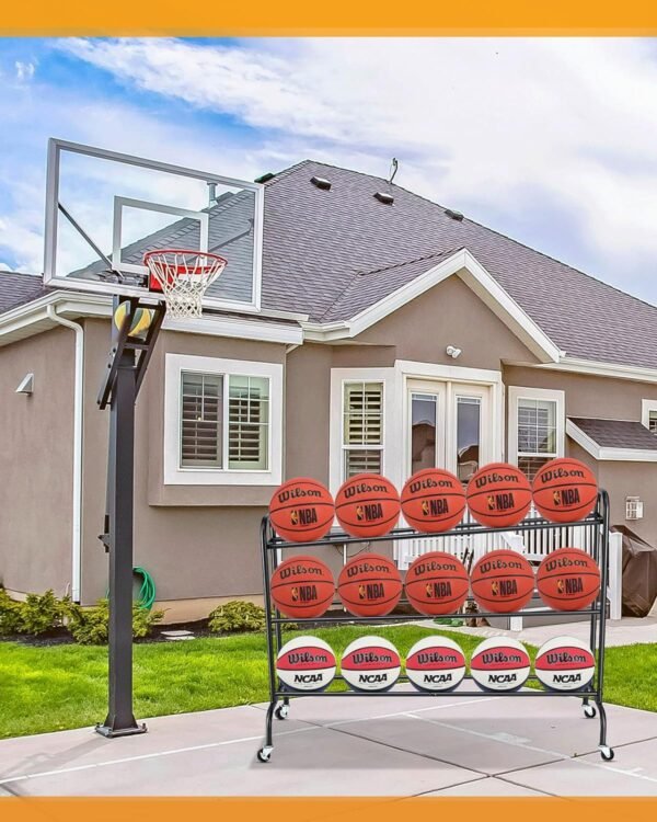 Basketball Rack Ball Stand Holder - EXTCCT Tilt Ball Training Equipment Shooting Rolling Storage Cart with Wheels Sports Outdoor Volleyball Soccer Football Garage Organizer Basketball Accessories - Image 7
