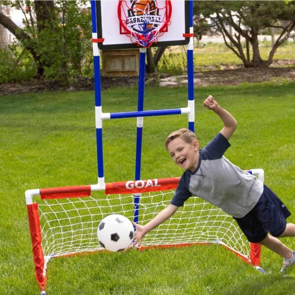 Island Genius 3 in 1 Sports Center for Kids Outdoor Toys for Kids Toddler Ages 3 4 5 6 7 8 Years Old | Basketball Hoop, Soccer Goal, and Hockey - Image 4